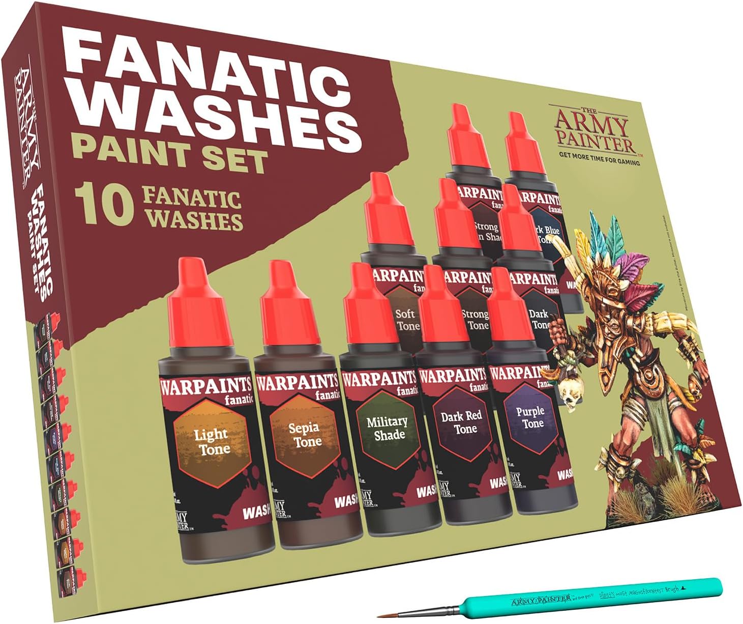 Army Painter Warpaints Fanatic Washes Set Combo (10 paints + Brush)
