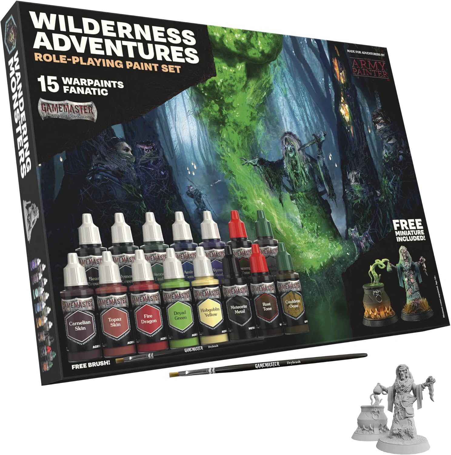 Army Painter GameMaster: Wilderness Adventures RPG Paint Set (15 paints + Drybrush + Miniature)