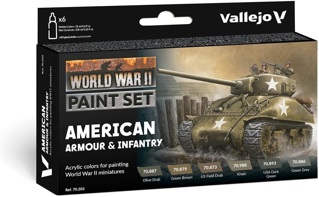 Vallejo WWII American Armour & Infantry Model Color Paint Set (6 paints)