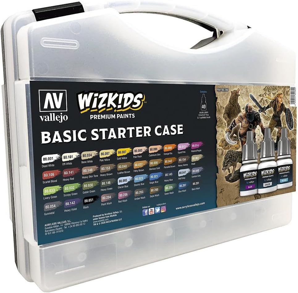 Vallejo Wizkids Basic Starter Case — Game Color (40 x 8ml paints + Brush)