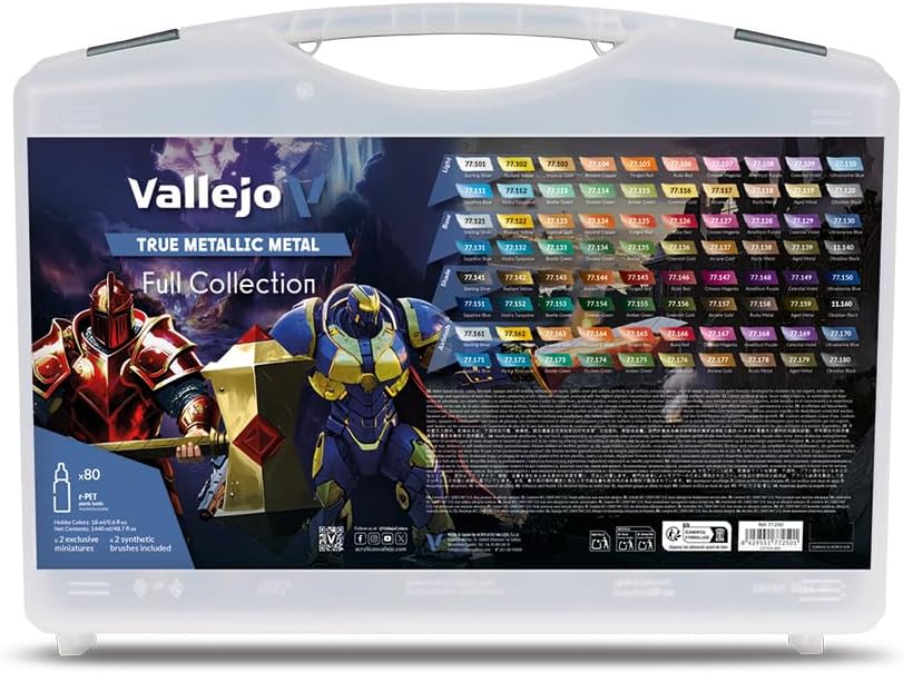 Vallejo True Metallic Metal Full Collection Case (80 paints + 2 Brushes + 2 Miniatures)