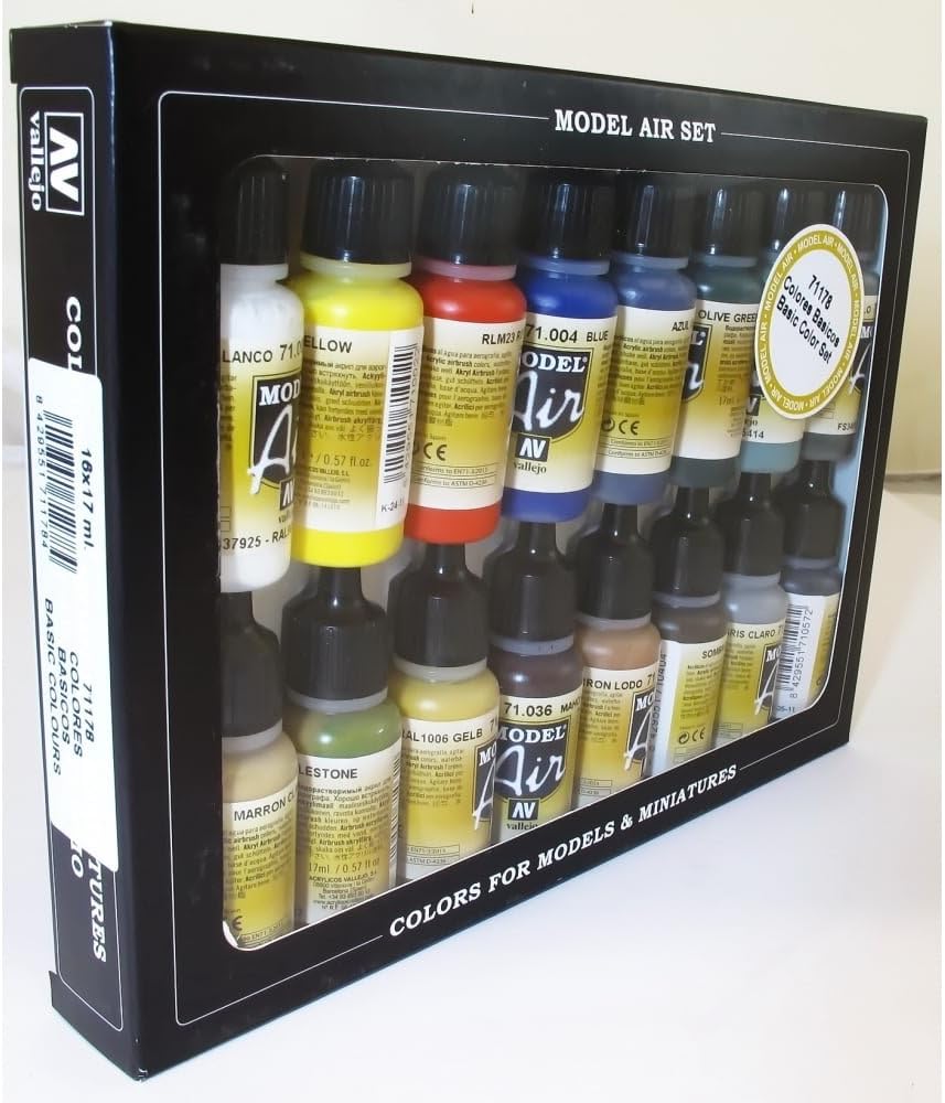 Vallejo Model Air Basic Colors Airbrush Paint Set (16 x 17ml)