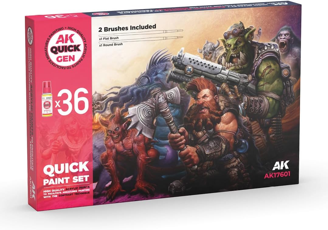 AK Interactive Quick Gen Set 36 Colors (36 x 18ml + 2 Brushes)