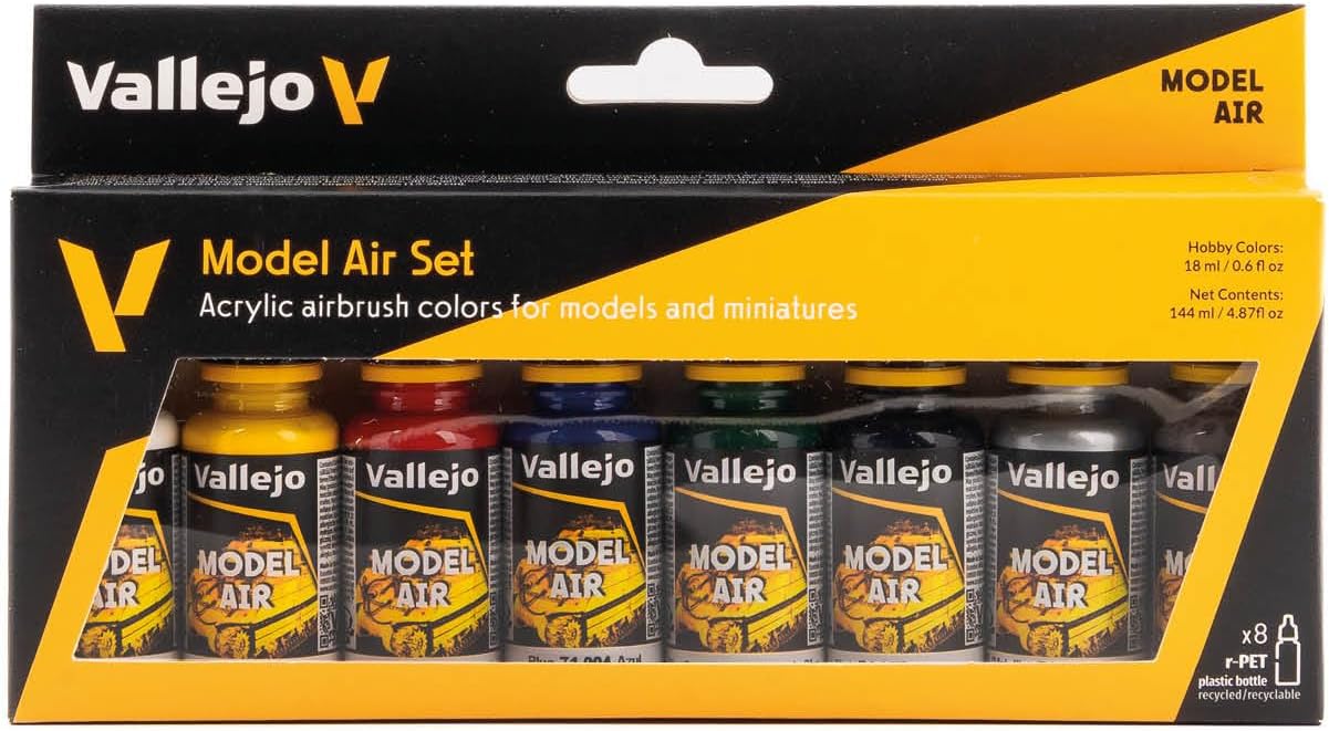 Vallejo Model Air Basic Colors Airbrush Paint Set (8 x 18ml)