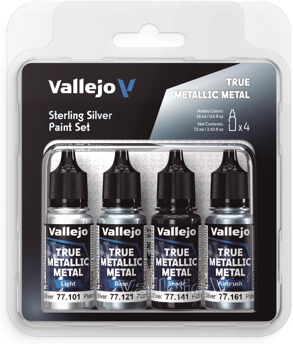 Vallejo Sterling Silver Paint Set — True Metallic Metal (4x18ml)