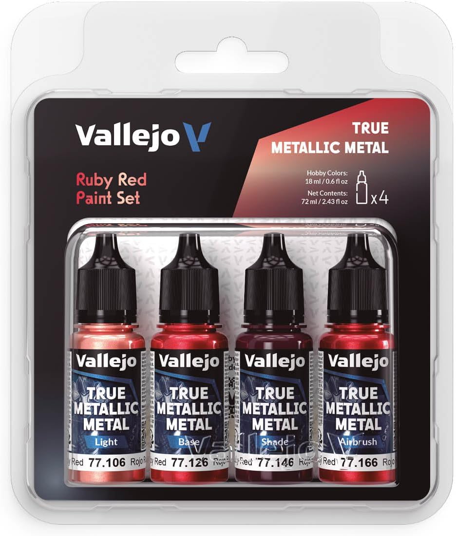 Vallejo Ruby Red Paint Set — True Metallic Metal (4x18ml)