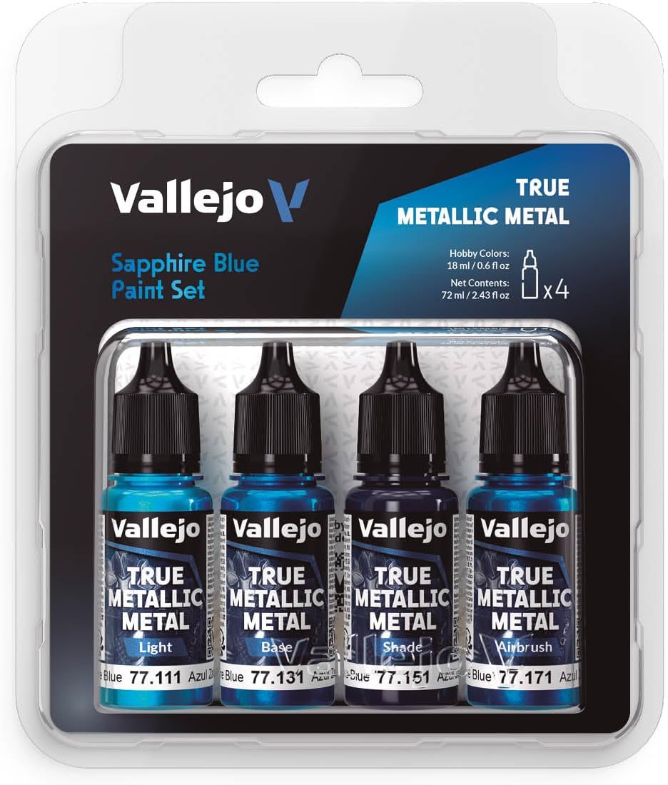 Vallejo Sapphire Blue Paint Set — True Metallic Metal (4x18ml)