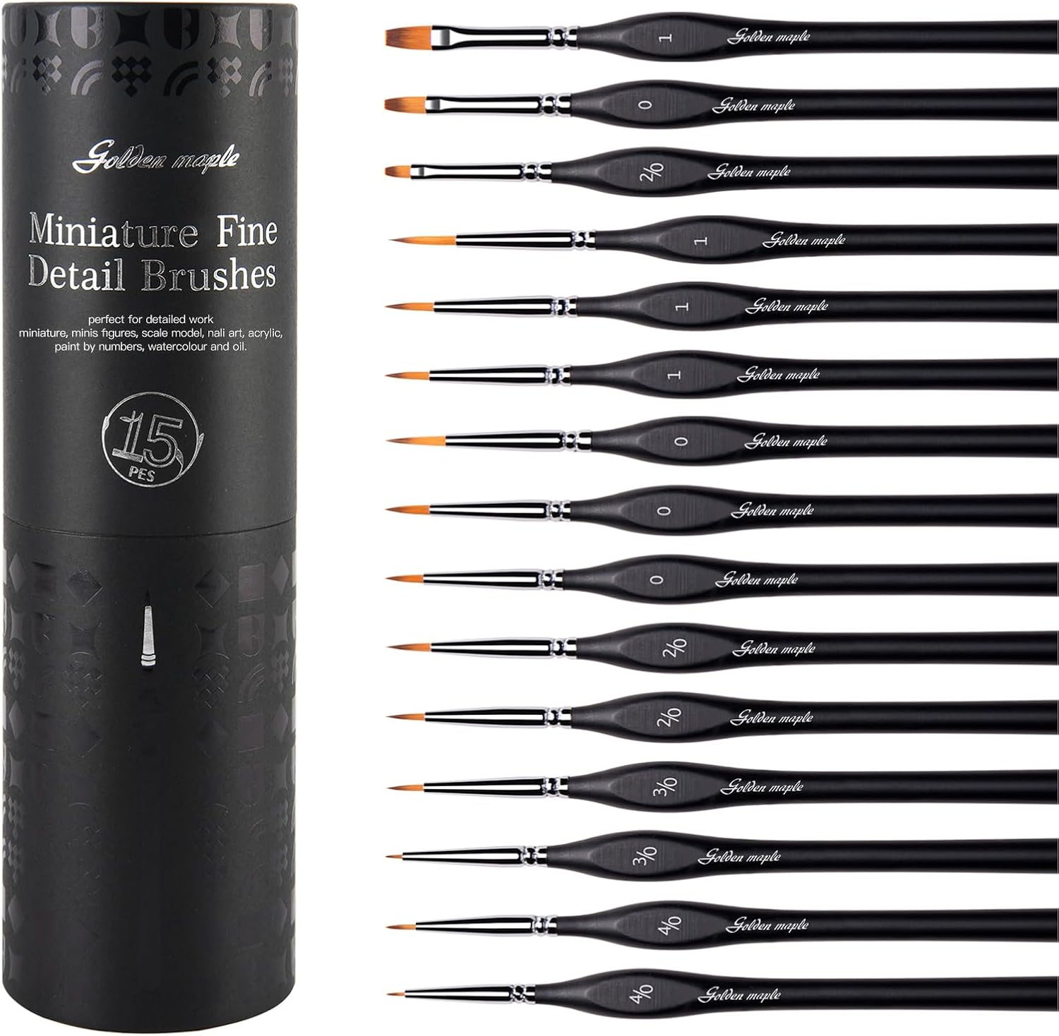 Golden Maple Miniature Paint Brushes, 15PC Model Brushes Micro Detail Paint Brush Set, Fine Detailing for Acrylics, Oils, Watercolors & Paint by Number, Figurine