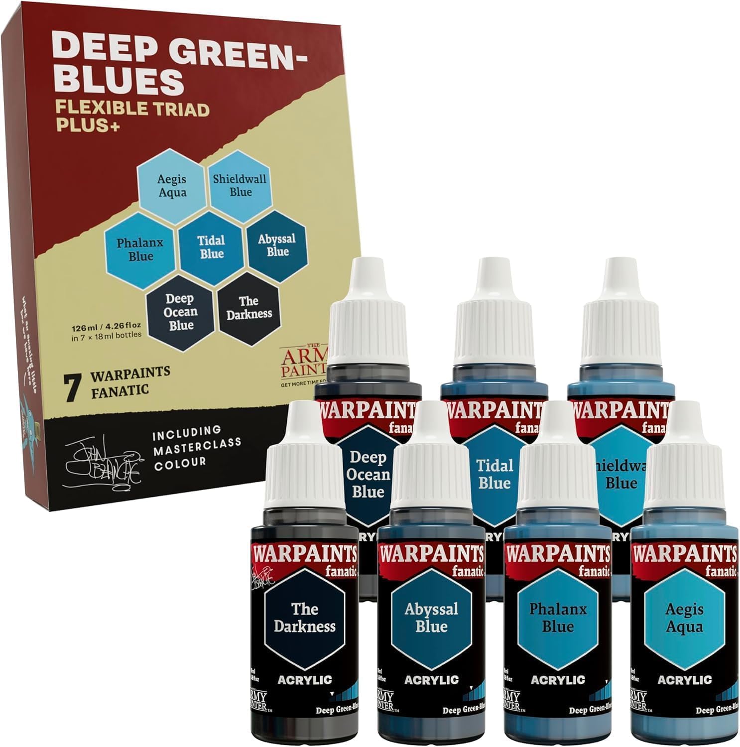The Army Painter, Warpaints Flexible Triad PLUS+: Deep Green-Blues, 7 x 18 ml acrylic paints