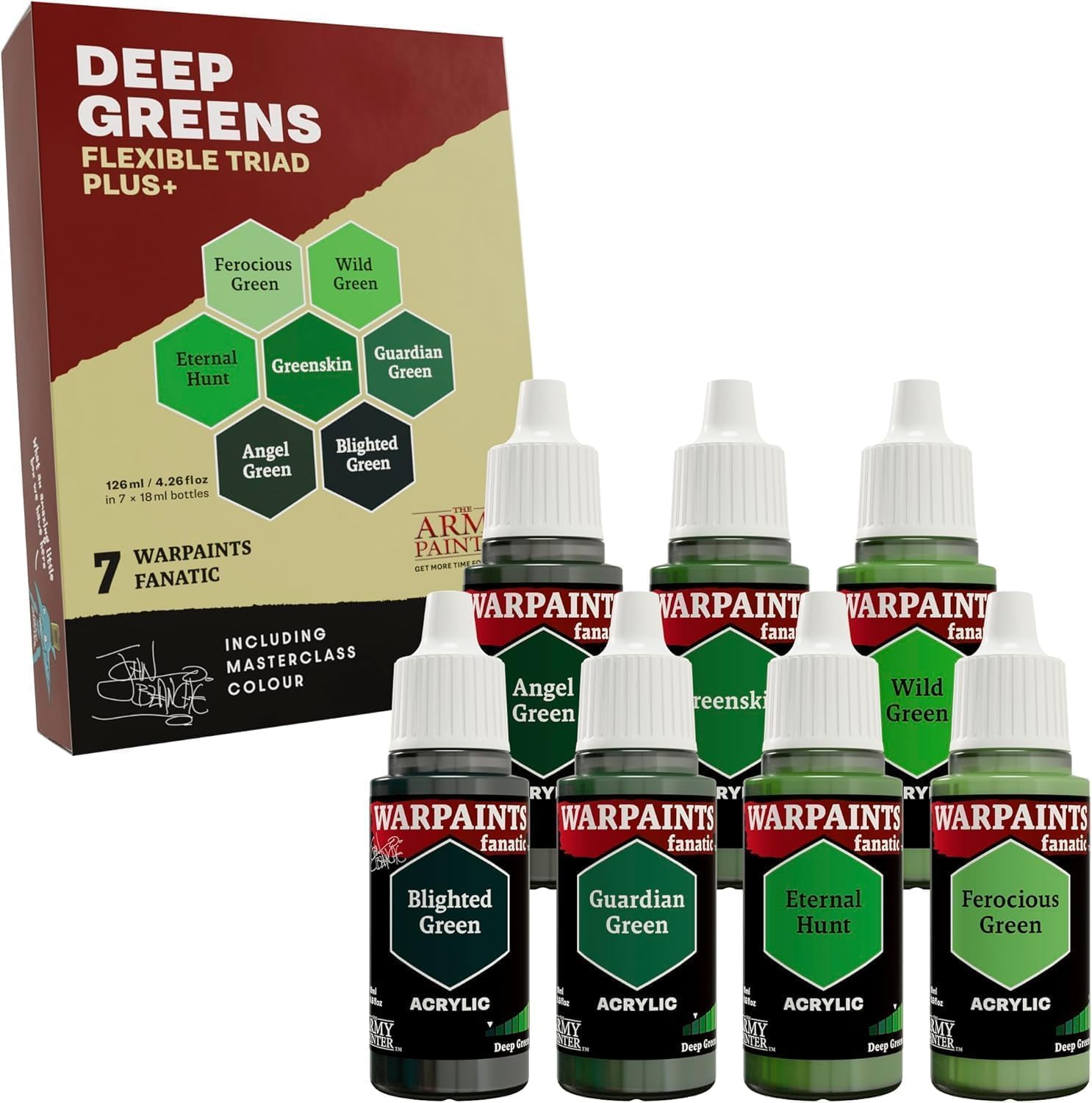 The Army Painter, Warpaints Flexible Triad PLUS+: Deep Greens, 7 x 18 ml acrylic paints