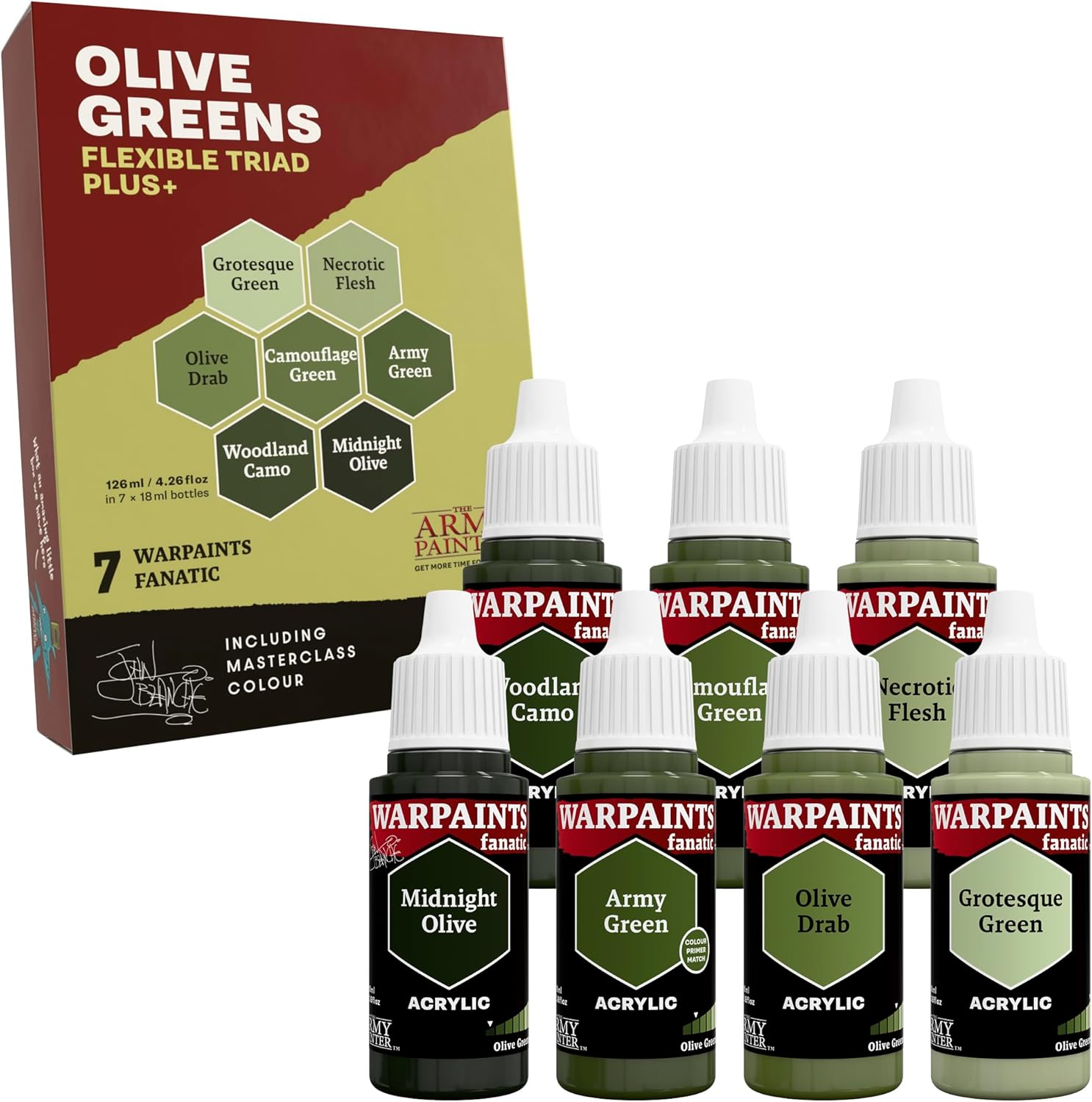 The Army Painter, Warpaints Flexible Triad PLUS+: Olive Greens, 7 x 18 ml acrylic paints