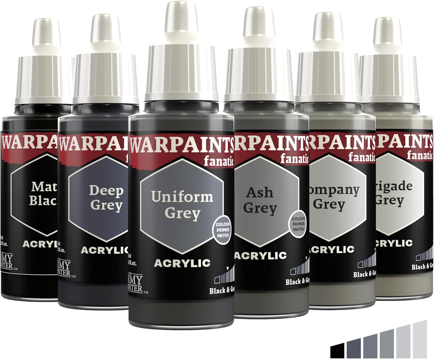 The Army Painter, Warpaints Fanatic Flexible Triad: Black & Greys, 6 x 18 ml acrylic paints