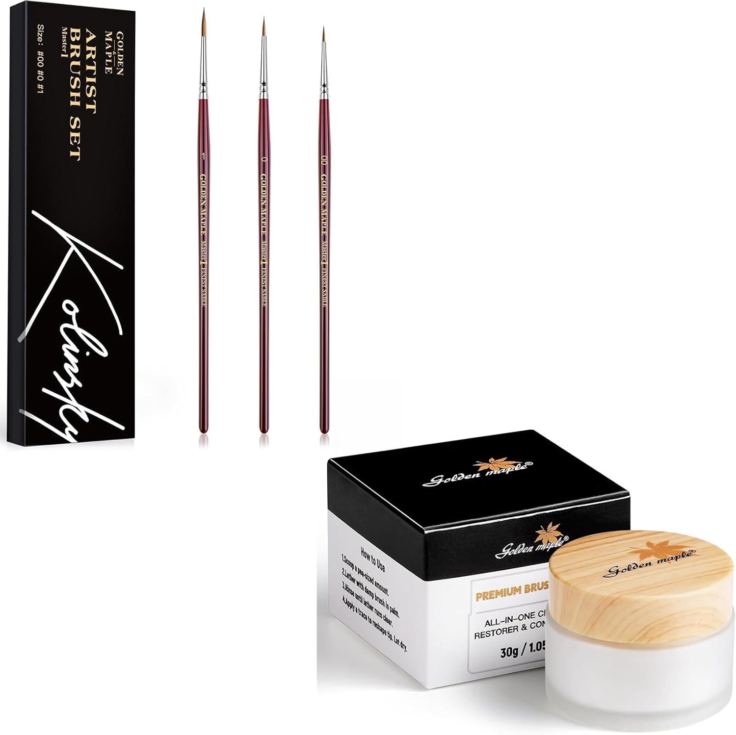 Golden Maple Kolinsky Sable Miniature Paint Brushes Set with Paint Brush Cleaner and Conditioner - Professional Artist Bundle for Miniature, Watercolor & Acrylic Painting
