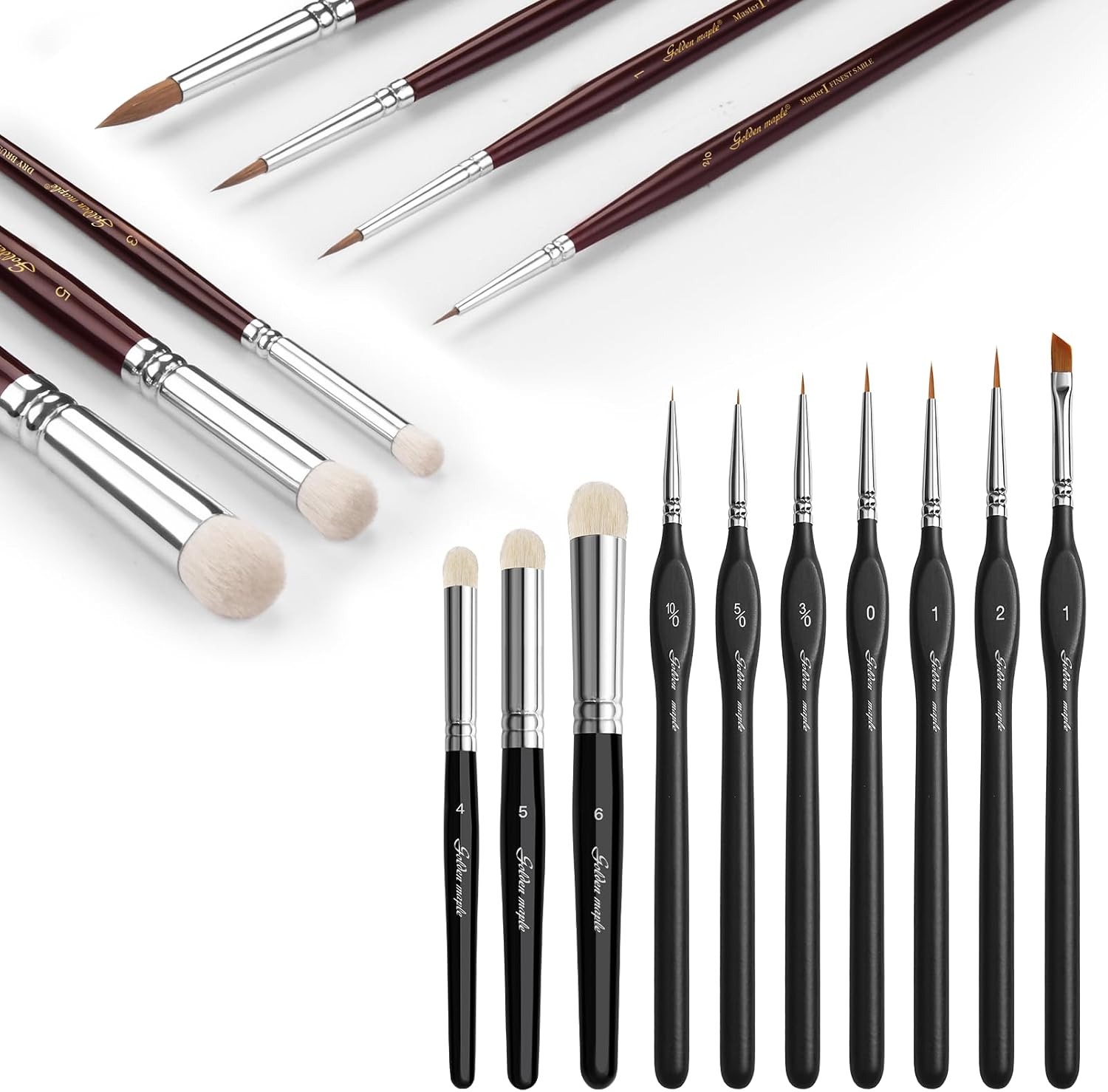 Golden Maple Kolinsky Sable Miniature Brushes Micro Detail Paint Brush & Dry Brushes for Acrylic, Watercolor, Oil