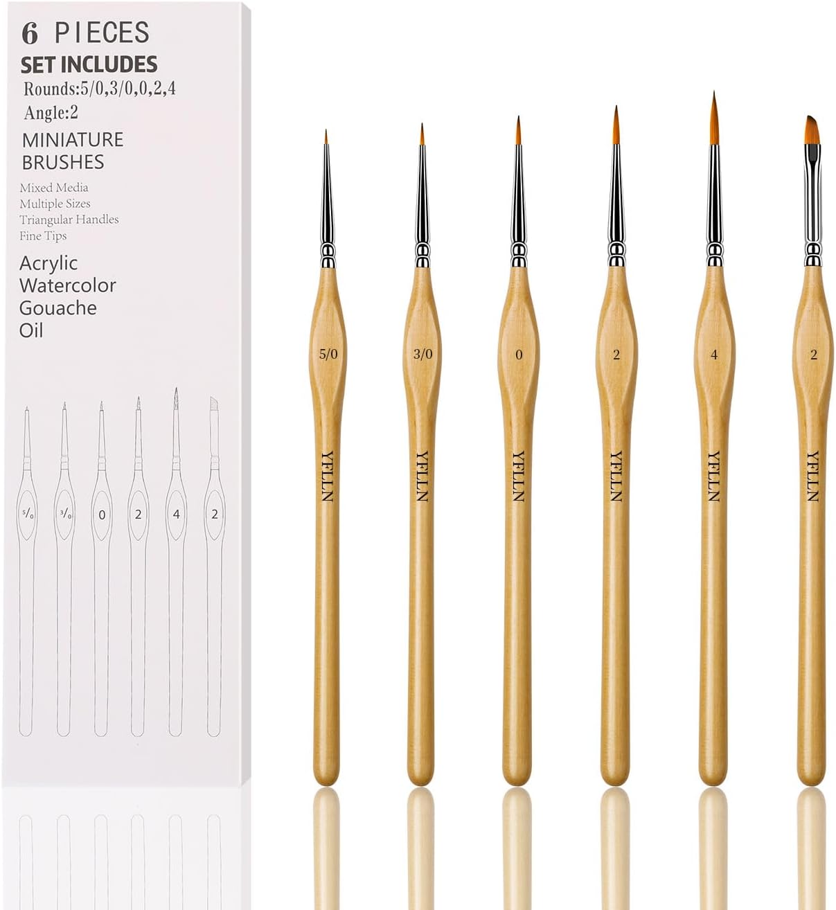 6Pcs Miniature Paint Brushes Set with Triangular Handles - for Acrylics, Oils, Watercolors & Paint by Number, Figurine