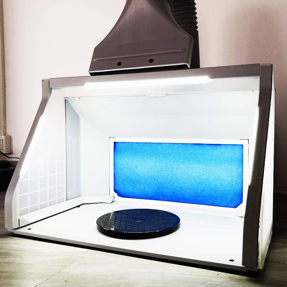 T TOGUSH Professional Airbrush Spray Booth with 3 LED Light Turn Table Large Capacity Portable Paint Spray Booth for Hobby Model Airplane Crafts Painting