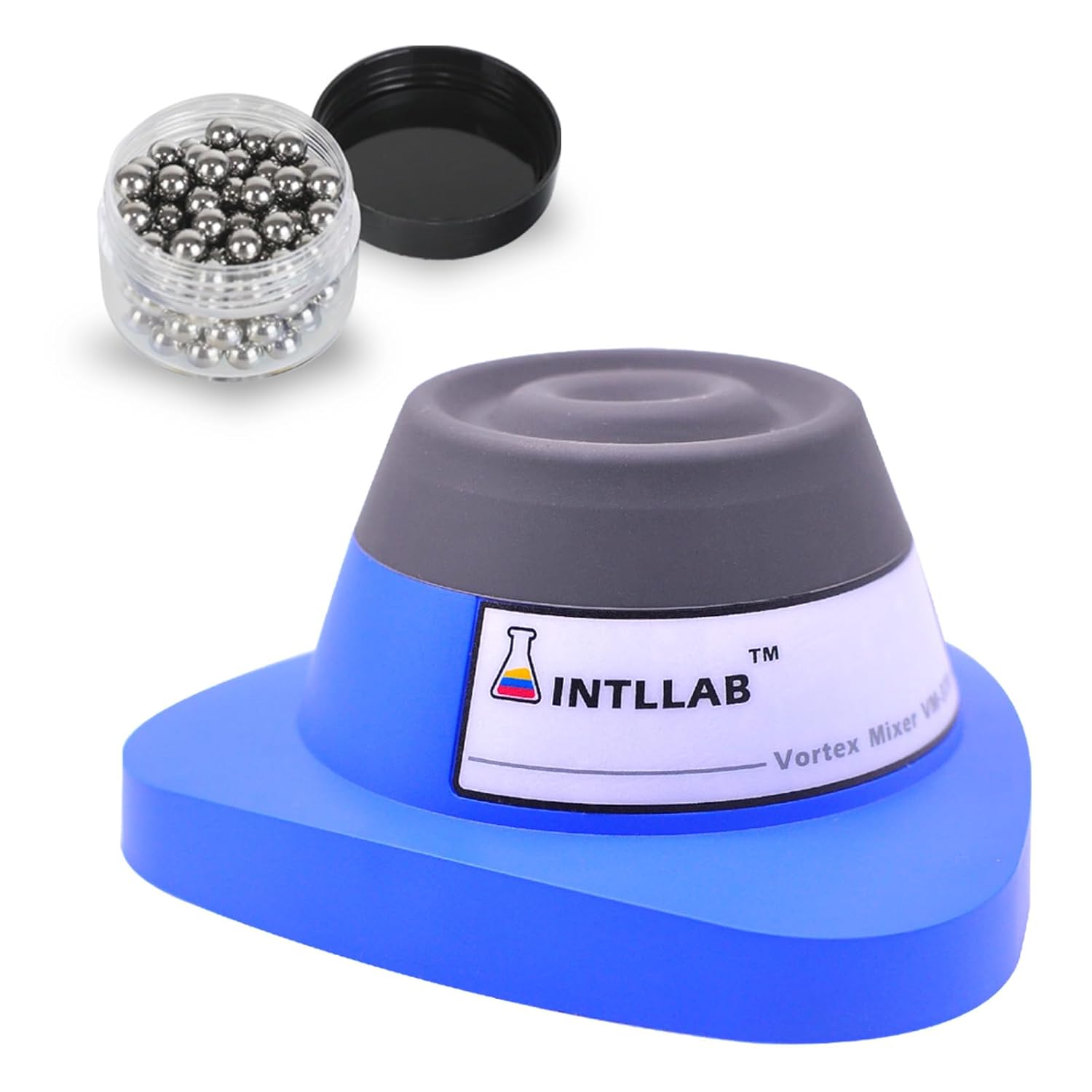 INTLLAB Mini Vortex Mixer with Touch Function for Lab Mixing, Nail Polish, Eyelash Adhesives and Acrylic Paints Mixing, Lab Vortexer for Tubes, Include 120 pcs Stainless Steel Mixing Balls