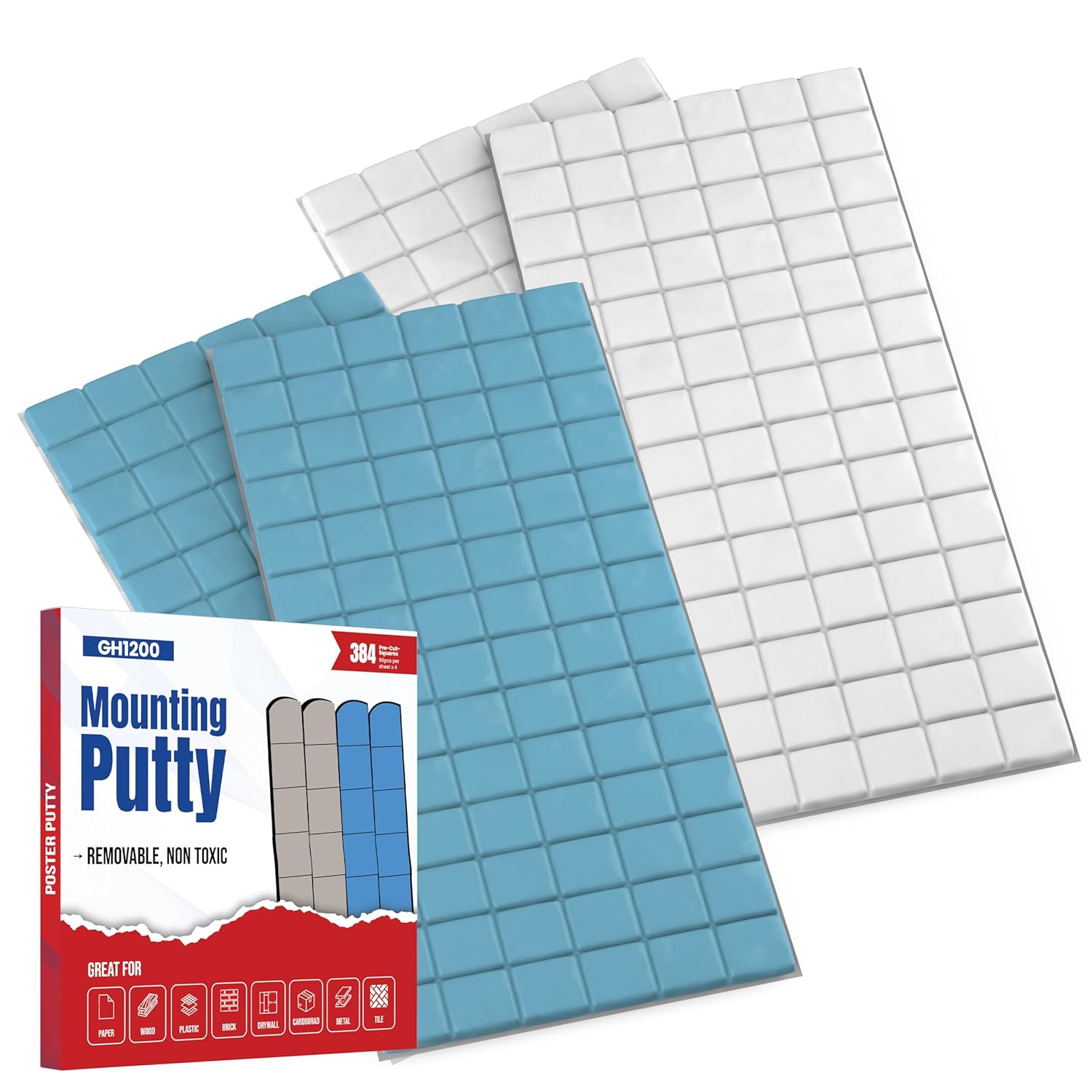GH1200 384 Pcs Sticky Tack - Poster Putty, Strong Adhesive, Reusable & Removable
